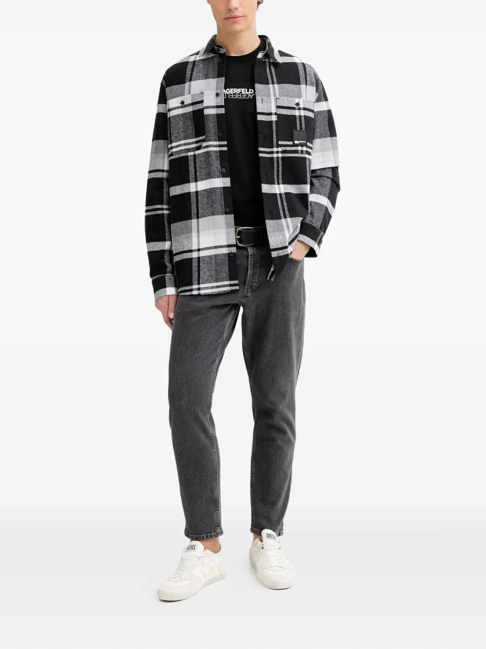 Karl Lagerfeld Jeans Geruit overhemd met patchdetail Zwart