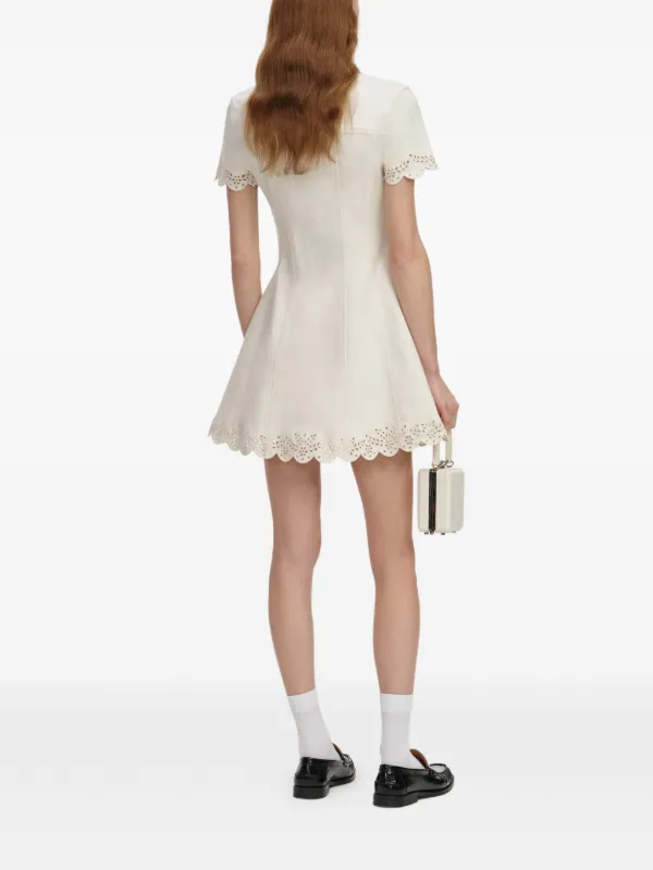 稀少✨Self-Portrait Cutout Eyelet MiniDress Self-Portrait Eyelet Collared Mini Dress | Neutrals | FARFETCH