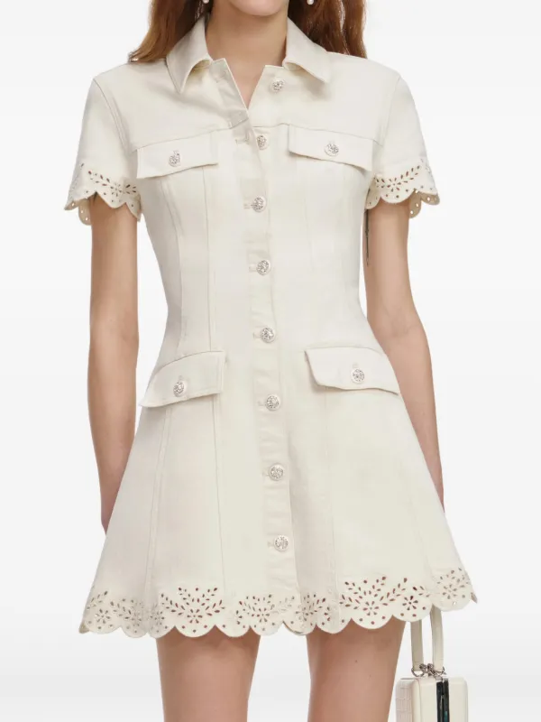 美品　Self-Portrait Cutout Eyelet MiniDress Self-Portrait Eyelet Collared Mini Dress | Neutrals | FARFETCH