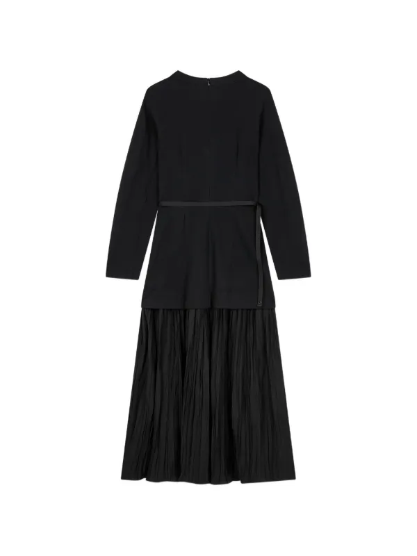 black dress pleated bottom Women's Black Splicing Pleated Mini Dress