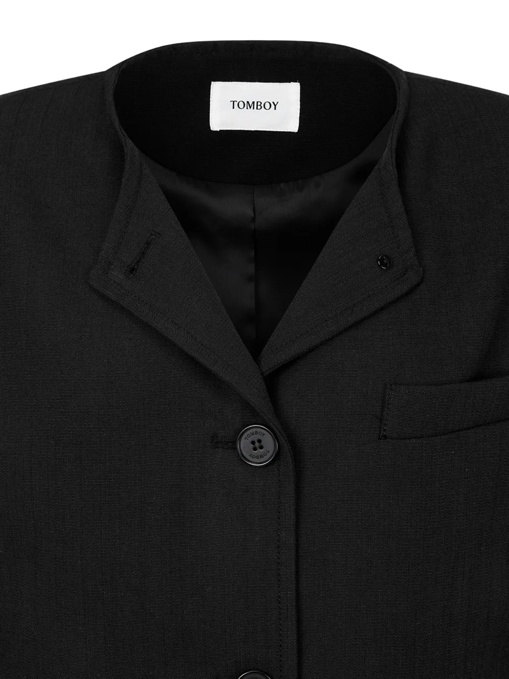  Tomboy Round Neck Button Jacket - Black 