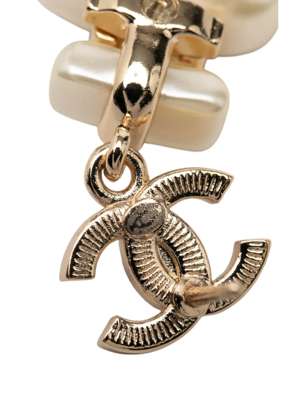  Chanel Pre-owned 2023 Cc Gold Plated And Resin Pearl Crystal Perfume Bottle Drop Earrings Costume Earrings - White 