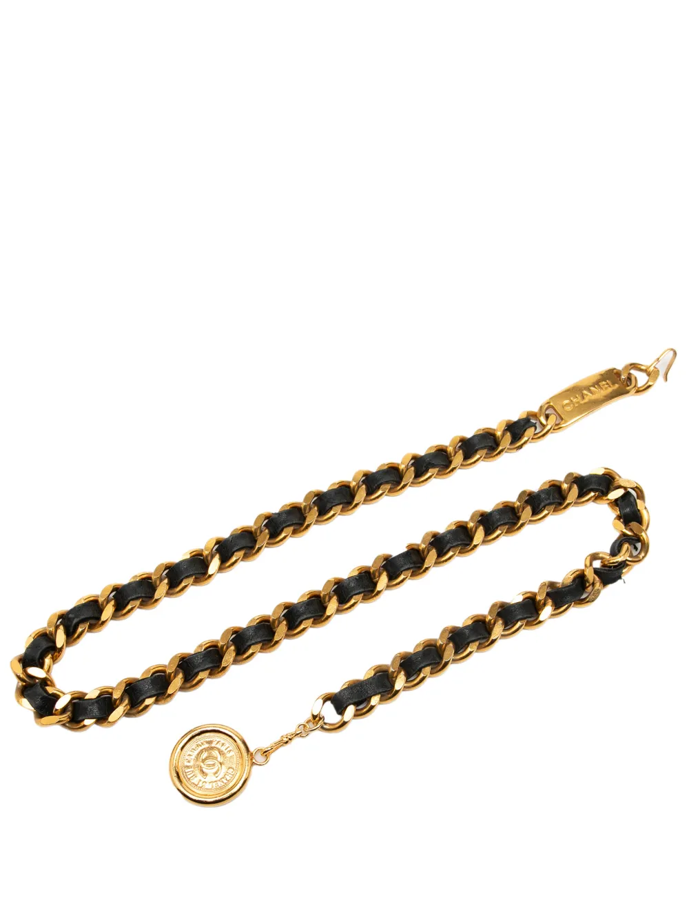 CHANEL Pre-Owned 1950-1970 Gold Plated Leather Woven Medallion Chain belt - Nero