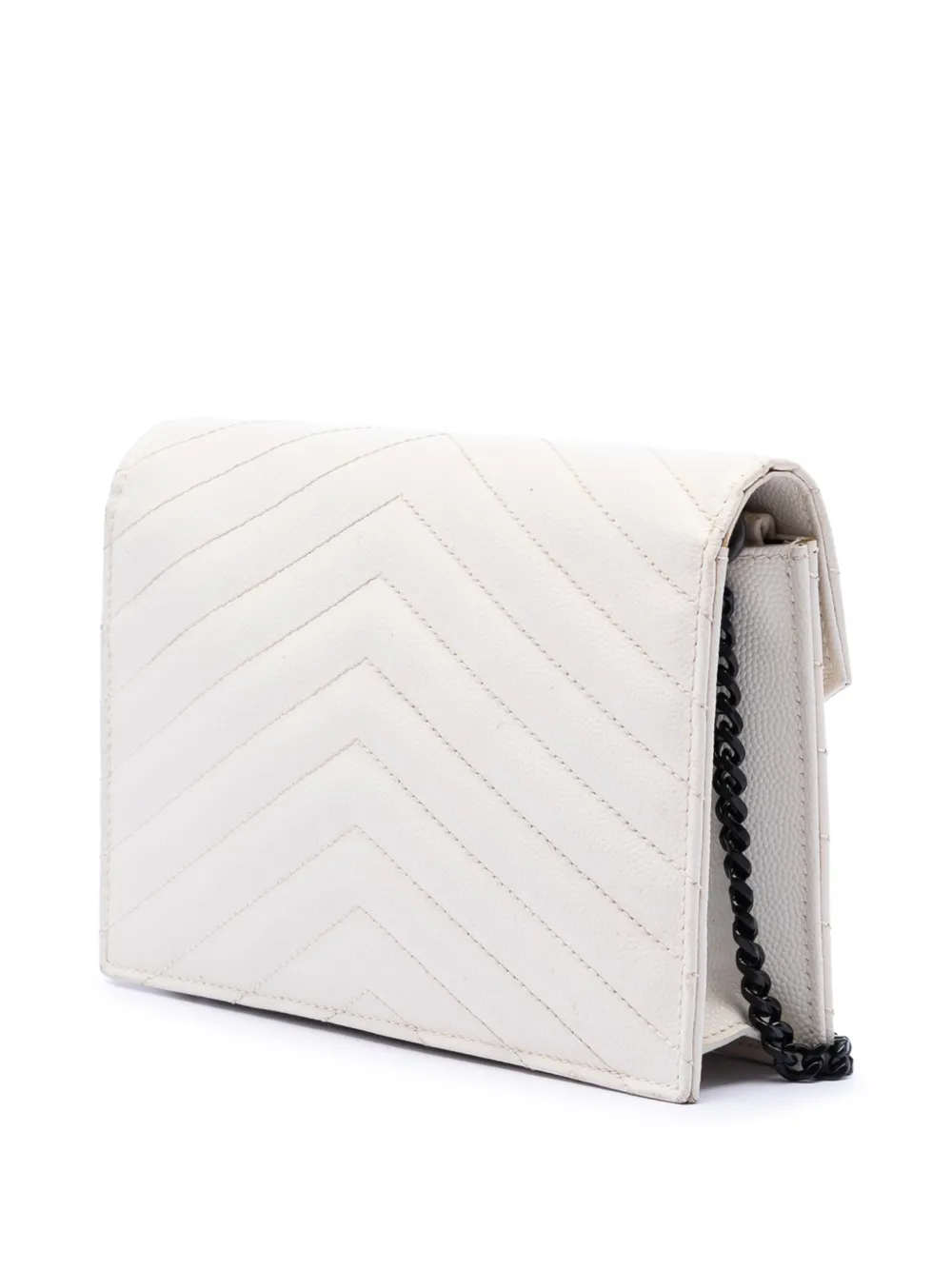  Saint Laurent Pre-owned 2015 Grain De Poudre Chevron Monogram Envelope Chain Wallet Crossbody Bag - White 