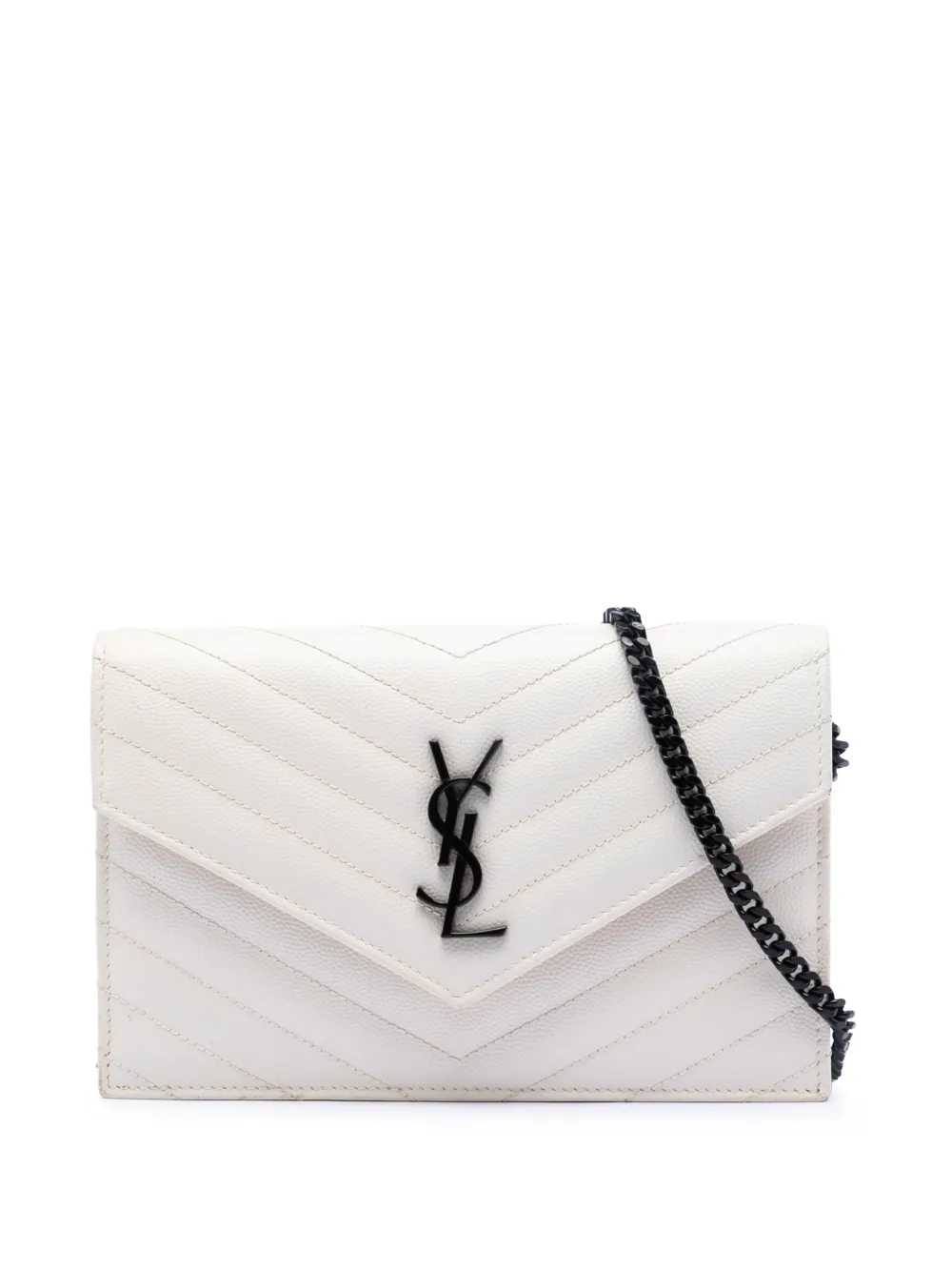 Saint Laurent Pre-Owned 2015 Grain De Poudre Chevron Monogram Envelope Chain Wallet crossbody bag - Bianco