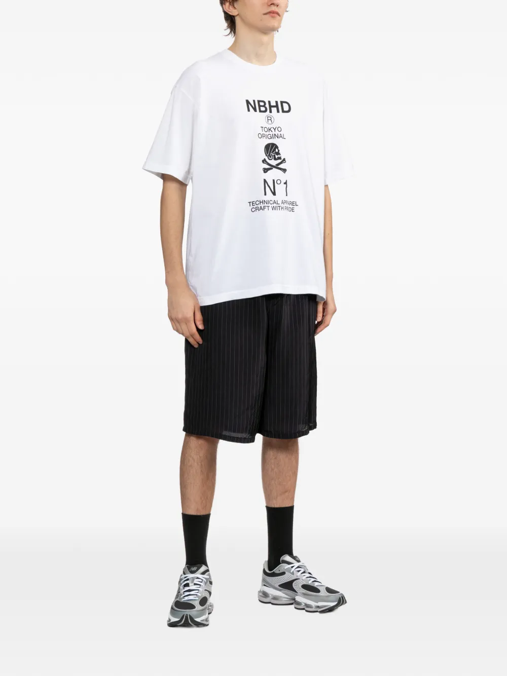Neighborhood T-shirt met doodskopprint Wit