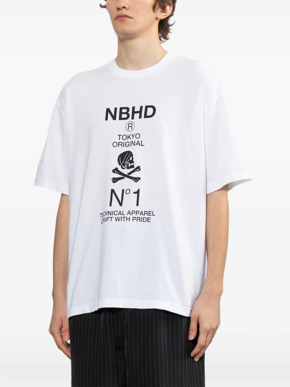 Neighborhood T-shirt met doodskopprint Wit