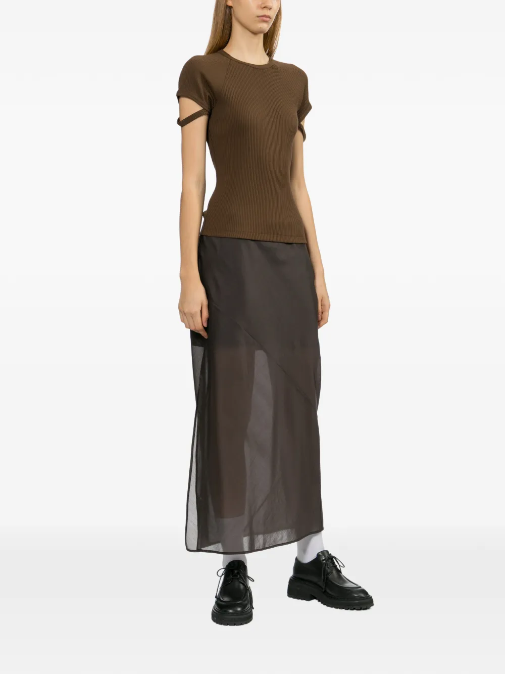  Helmut Lang Raglan Cropped T-shirt - Brown 
