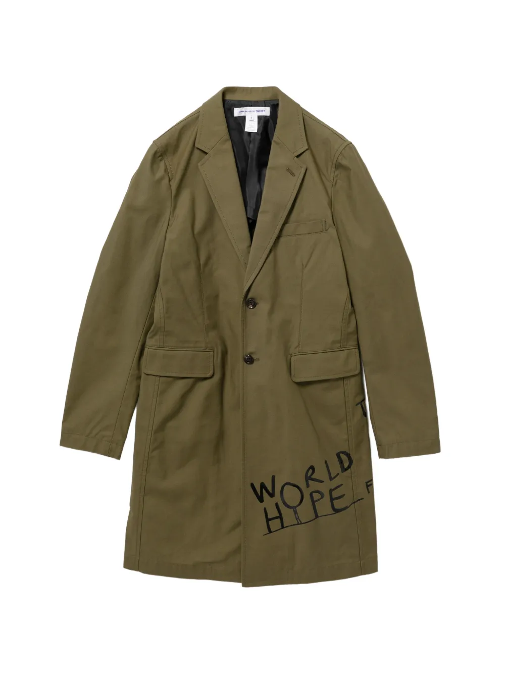 Comme Des Garçons Shirt green slogan design coat