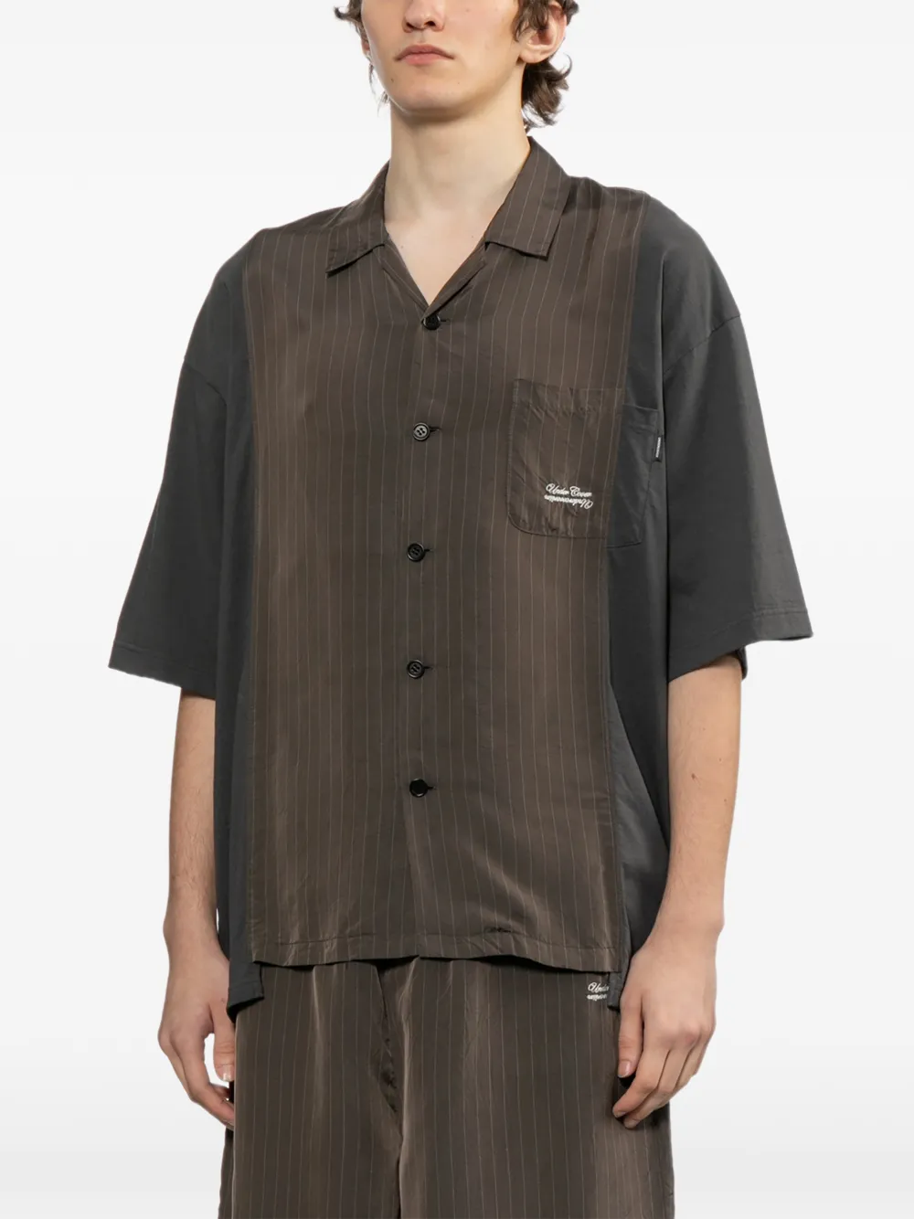  Undercover Striped Panel Shirt - Brown 