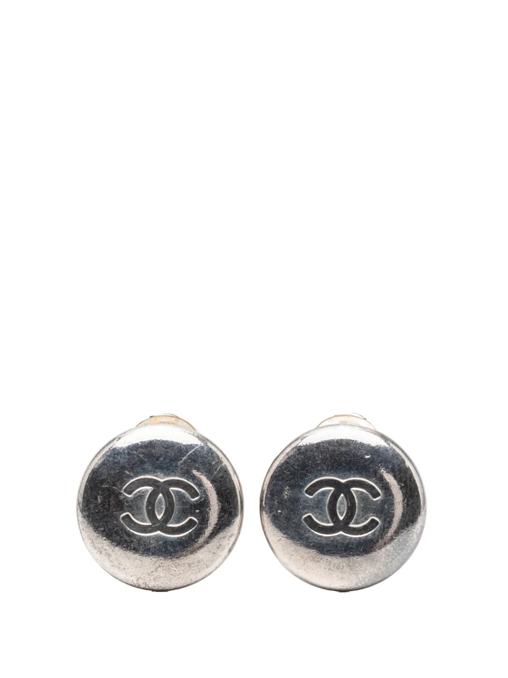 CHANEL Pre-Owned 1996 CC Silver Plated Round Clip on Earrings costume earrings - Argento