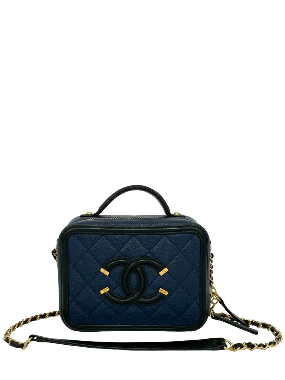 CHANEL Pre-Owned 2016-2017 Small Bicolor Caviar CC Filigree Vanity Case satchel - Blu