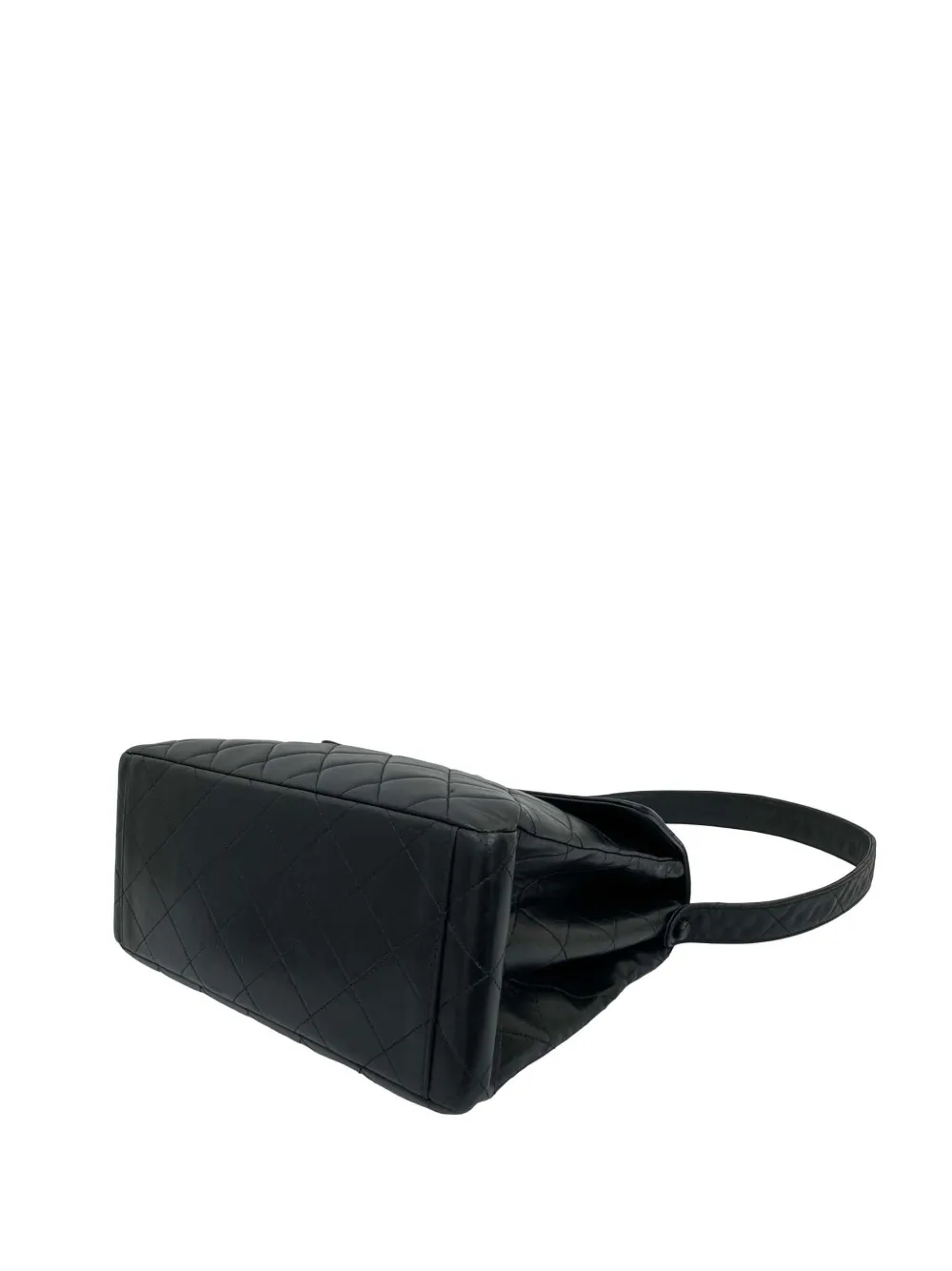  Chanel Pre-owned 1997-1999 Cc Quilted Lambskin Straight Flap Shoulder Bag - Black 