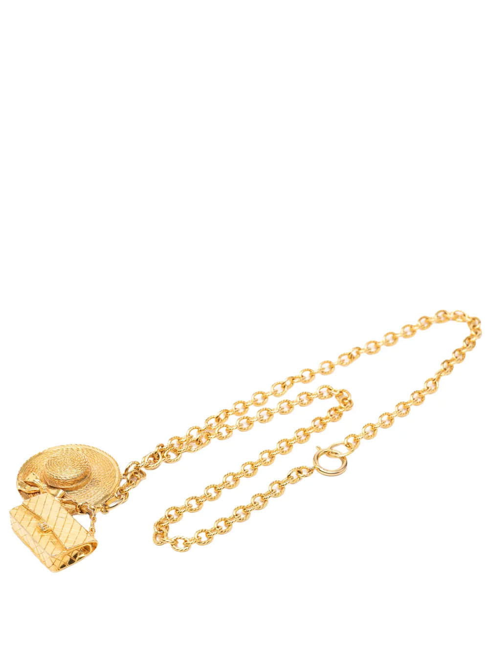 CHANEL Pre-Owned 1970-1980 Gold Plated Flap Bag and Hat Pendant Necklace costume necklace - Oro