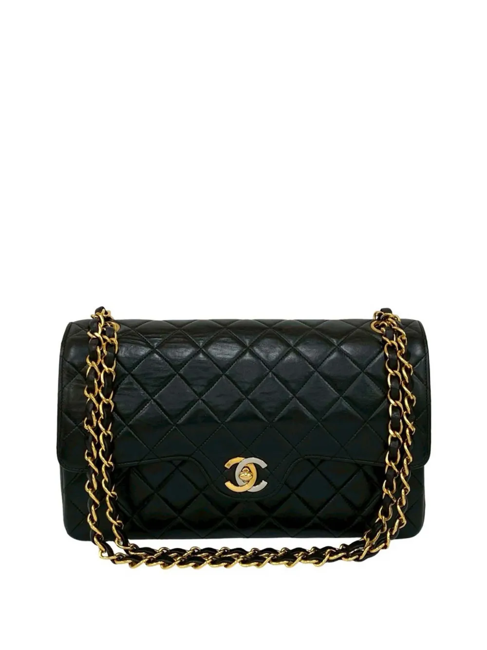 CHANEL Pre-Owned 1994-1996 Medium CC Quilted Lambskin Gold and Silver Combo Hardware Double Flap shoulder bag - Nero