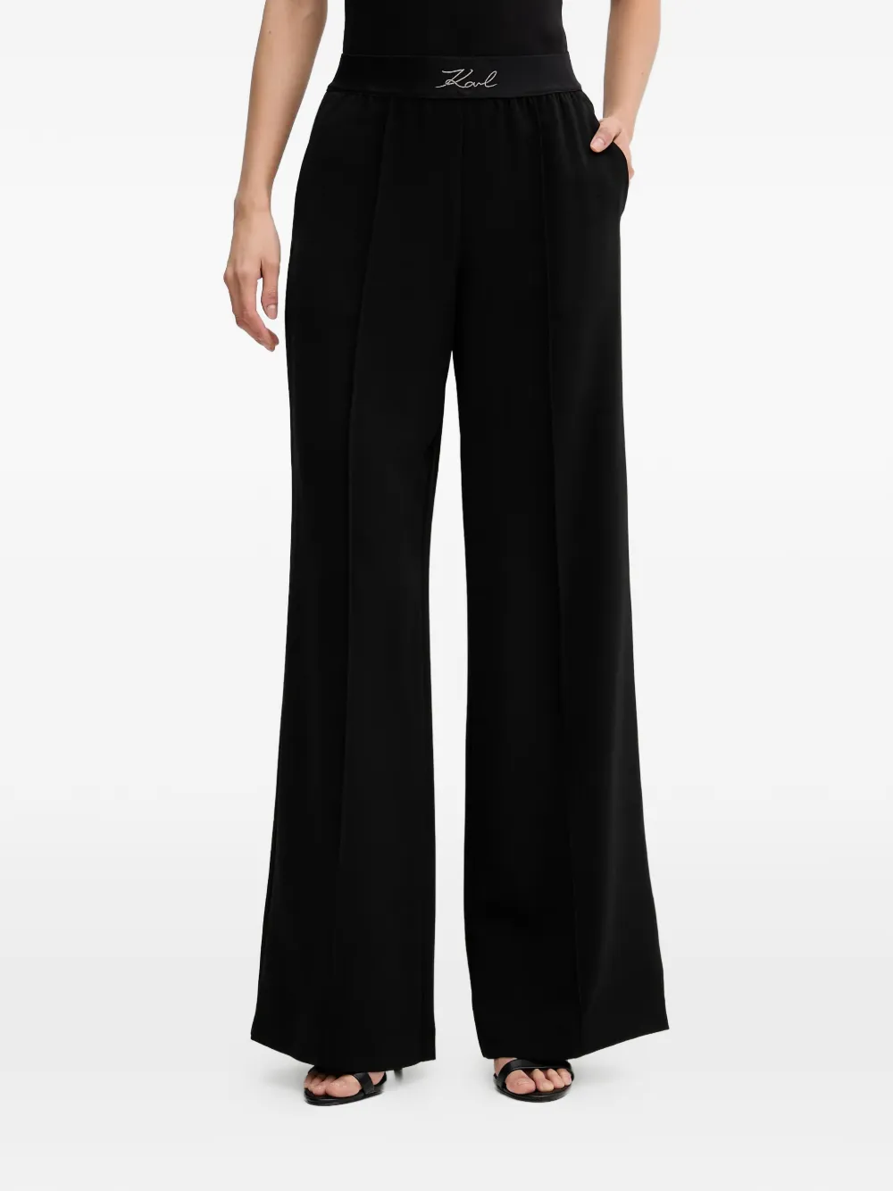 Karl Lagerfeld embroidered-waistband trousers - Nero
