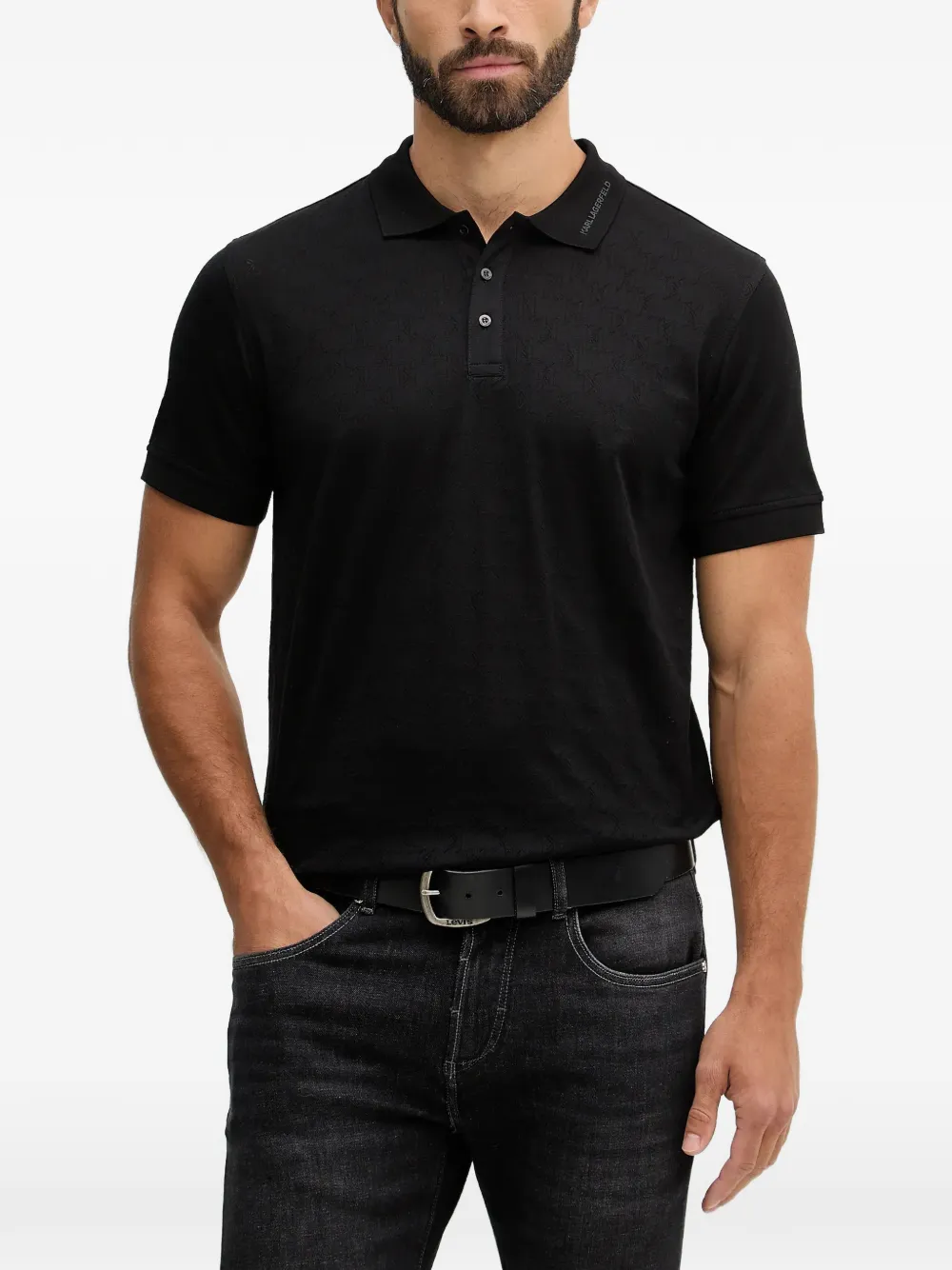 Karl Lagerfeld logo-collar polo shirt - Nero