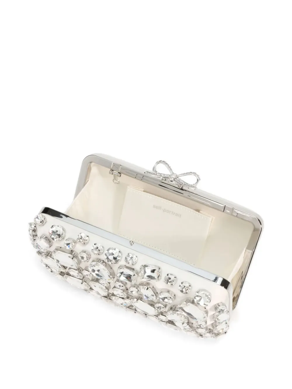  Self-portrait Self-portrait Cream Satin Crystal Clutch - Neutrals 