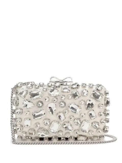 Self-Portrait SELF-PORTRAIT CREAM SATIN CRYSTAL CLUTCH
