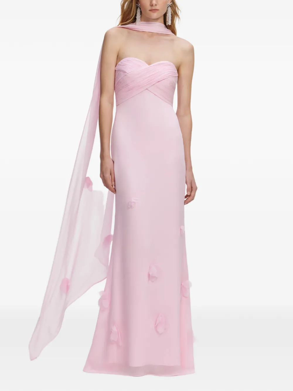 Self-Portrait floral-appliqué strapless maxi dress - Rosa