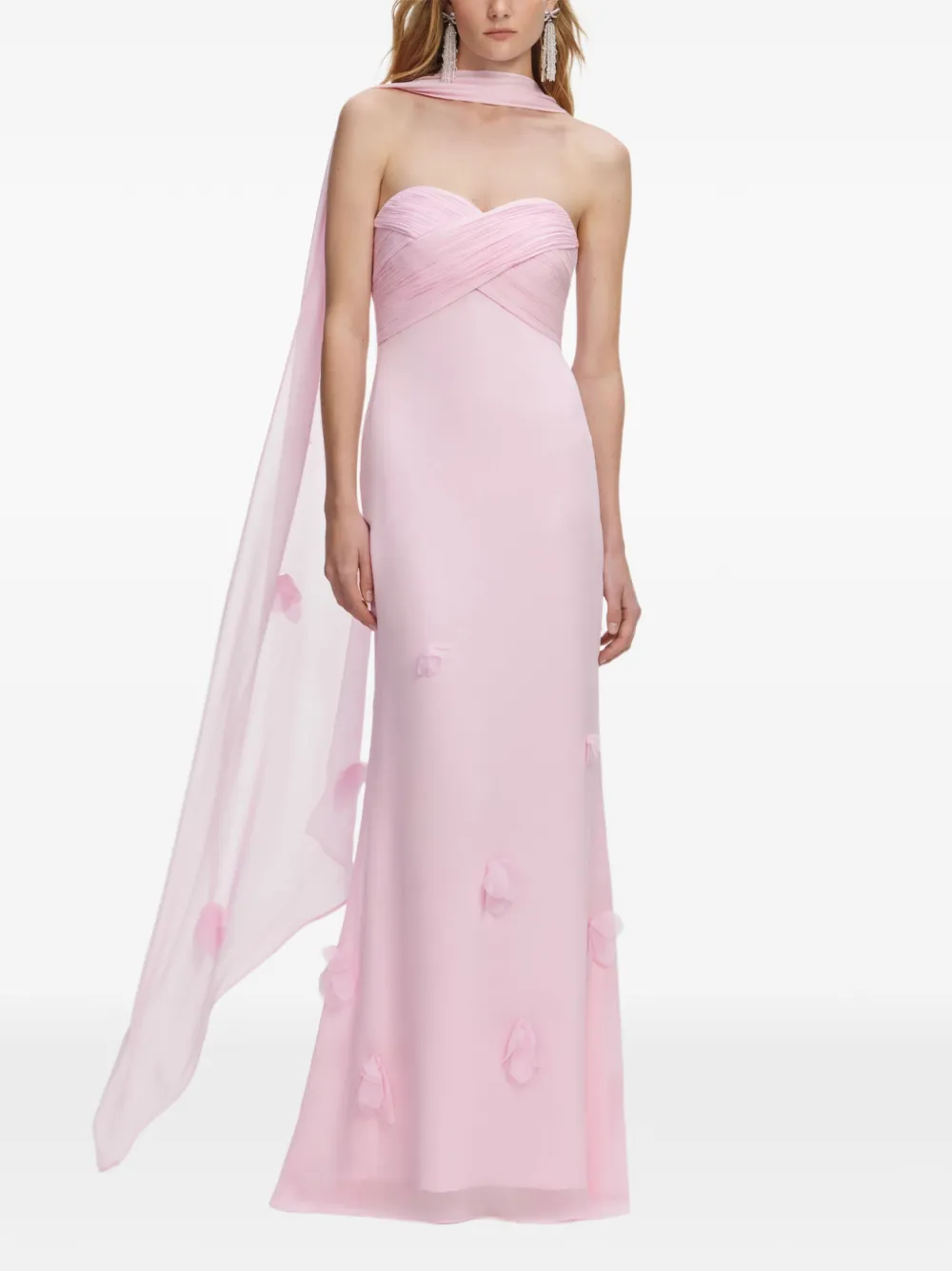 Self-Portrait floral-appliqué strapless maxi dress - Rosa
