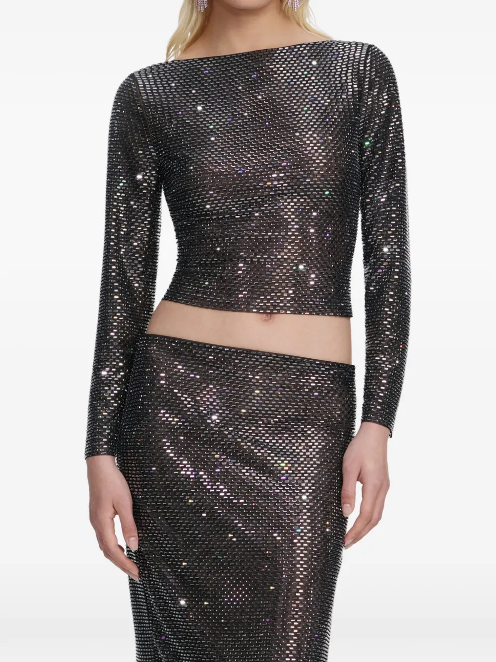 Self-Portrait embellished long-sleeve top - Nero