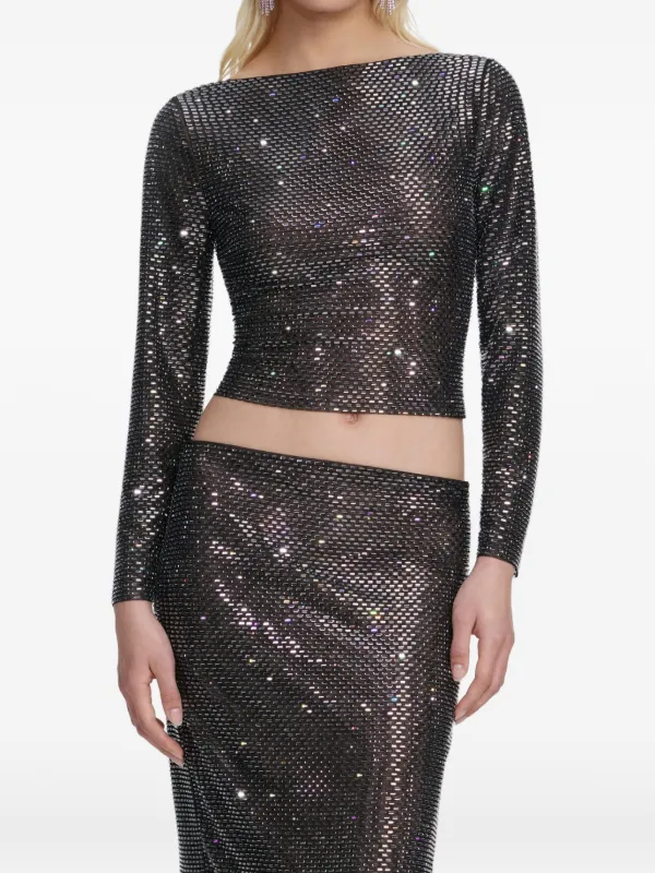 Self-Portrait Rhinestone Tulle Top in Black