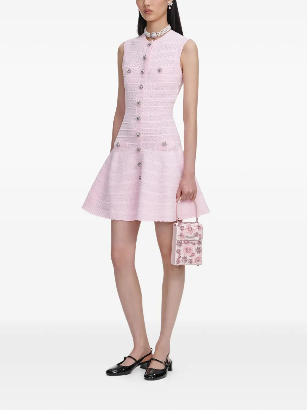  Self-portrait Buttoned A-line Mini Dress - Pink 