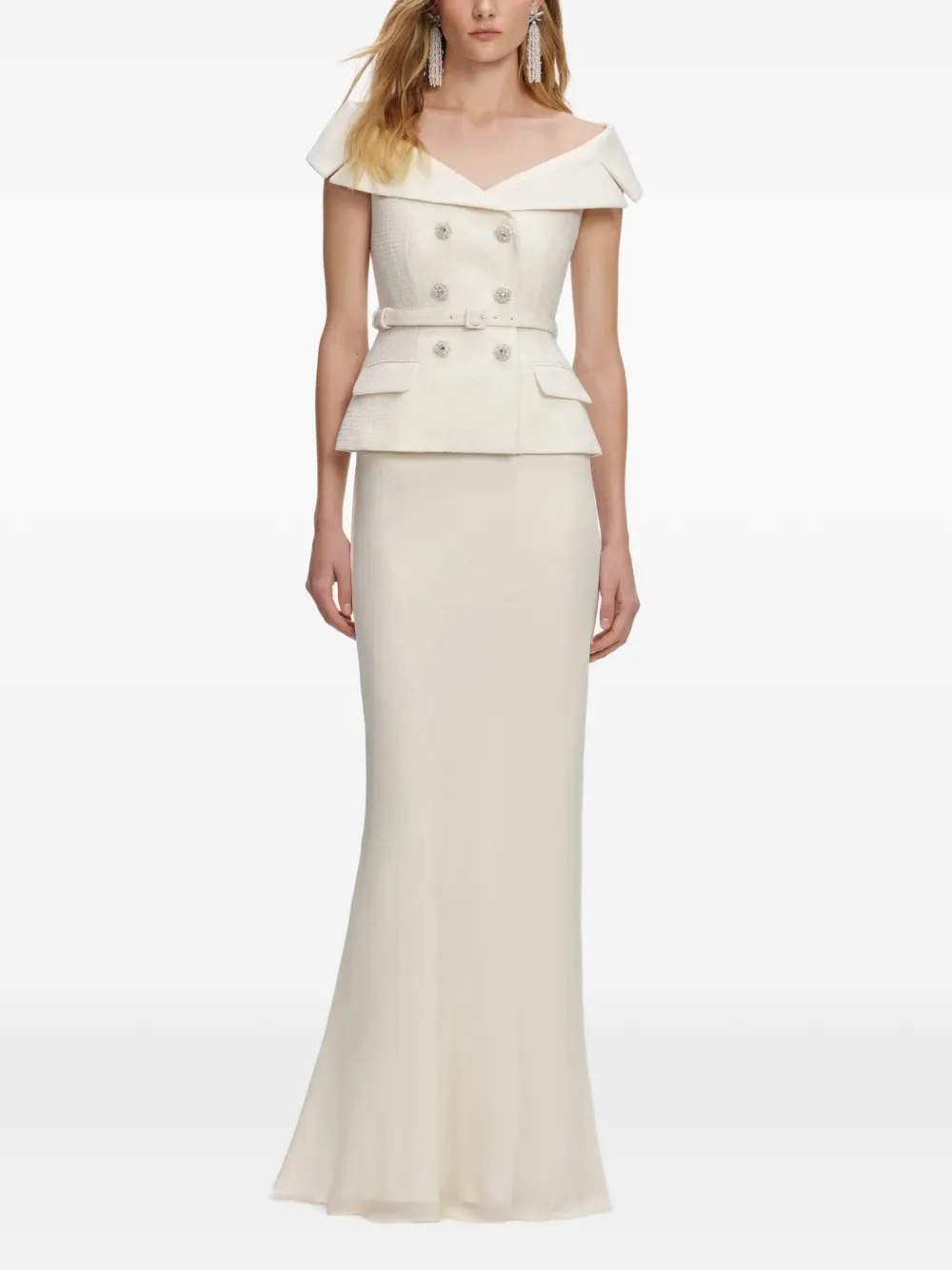 Self-Portrait embellished-belted maxi dress - Toni neutri