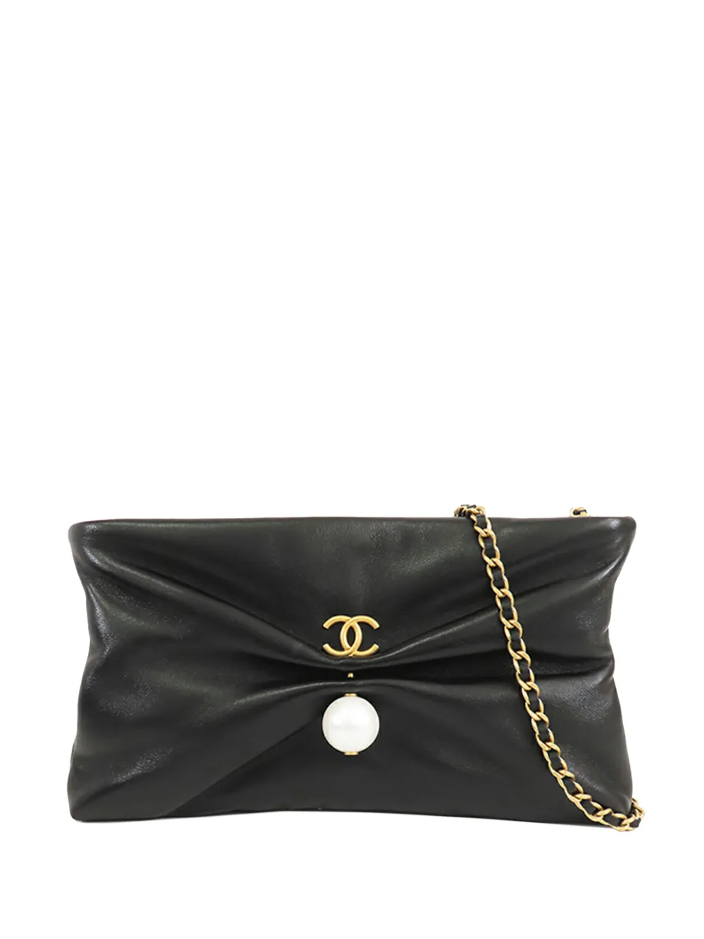 CHANEL Pre-Owned 2021-2026 Shiny Lambskin Pearl Clutch With Chain crossbody bag - Nero