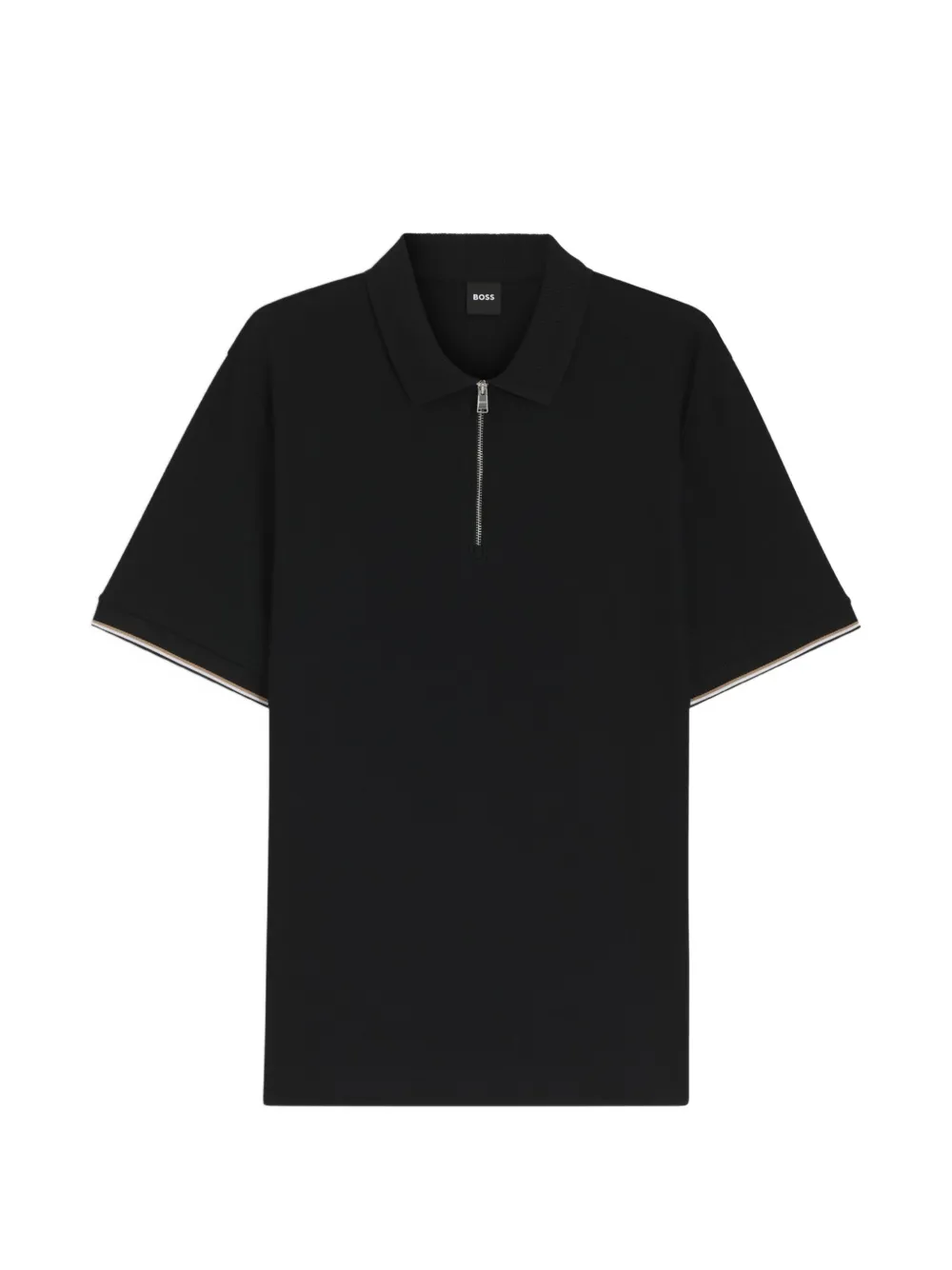 BOSS Katoenen piqué poloshirt met rits Zwart