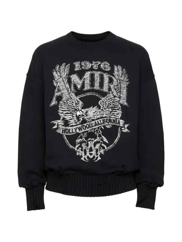 Amiri Graphic-print Distressed Sweater in Black