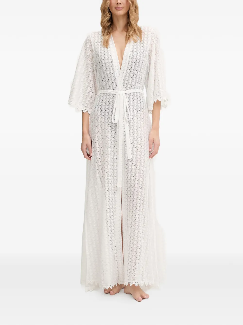 Melissa Odabash Tali Lace Belted Kaftan In White