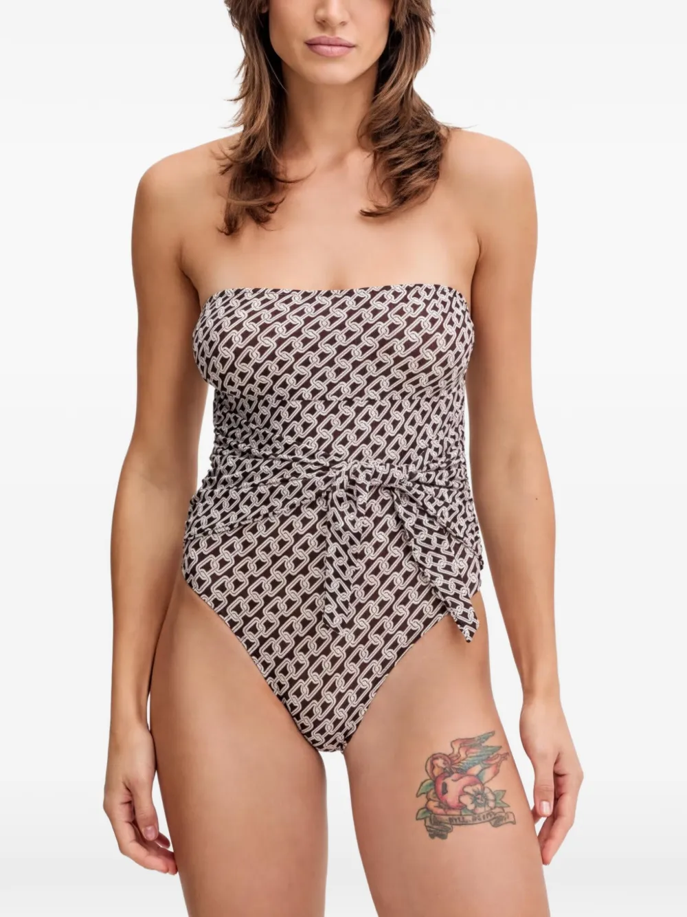 Melissa Odabash Munich chain-print tied swimsuit - Marrone