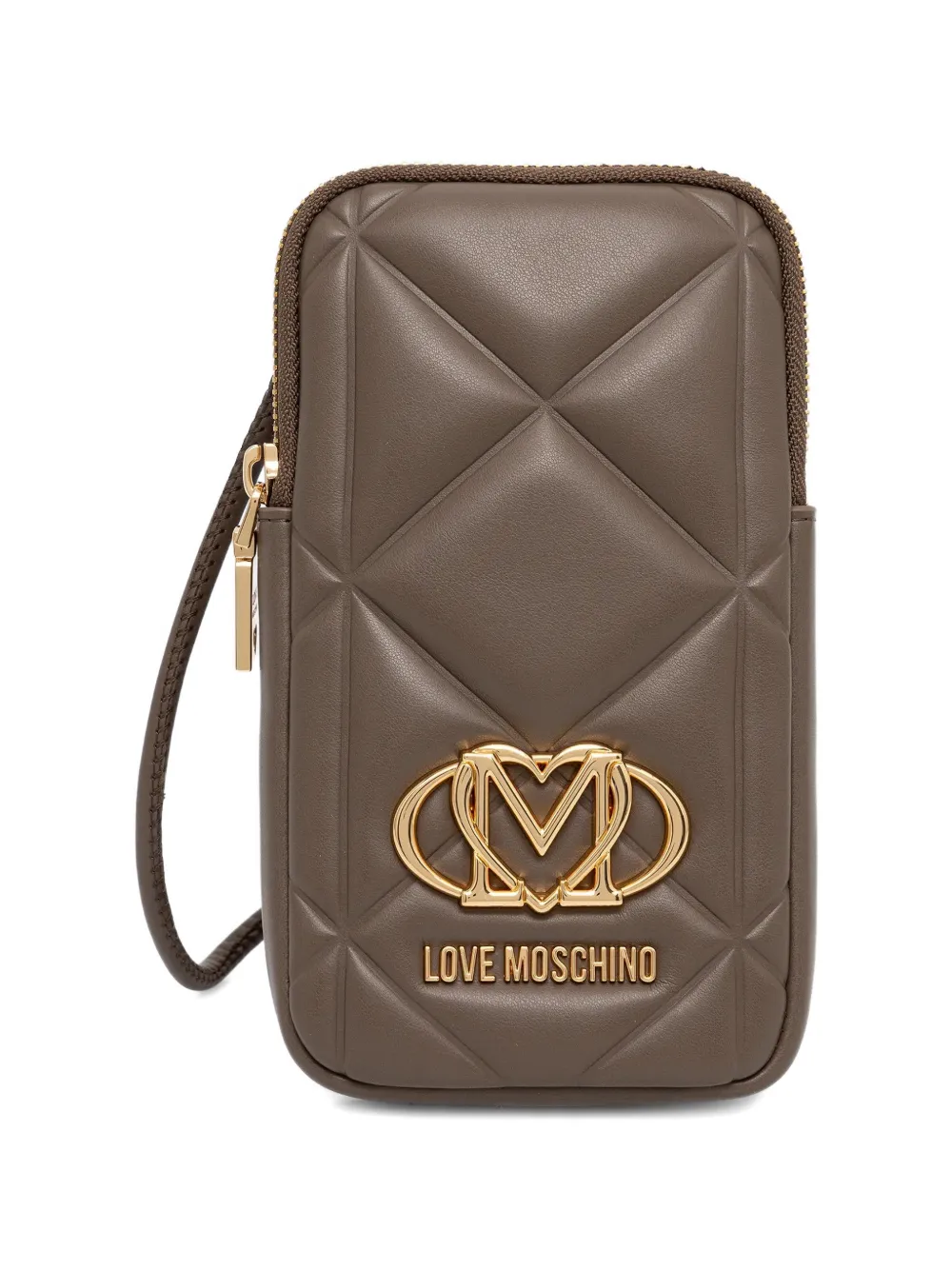 Love Moschino quilted logo phone bag - Marrone
