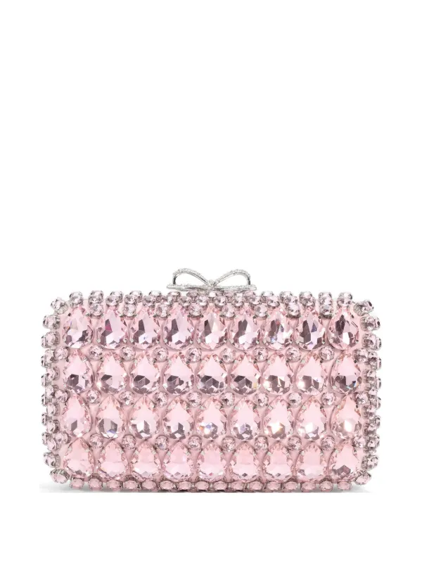 Self-Portrait Satin Crystal Clutch in Pink
