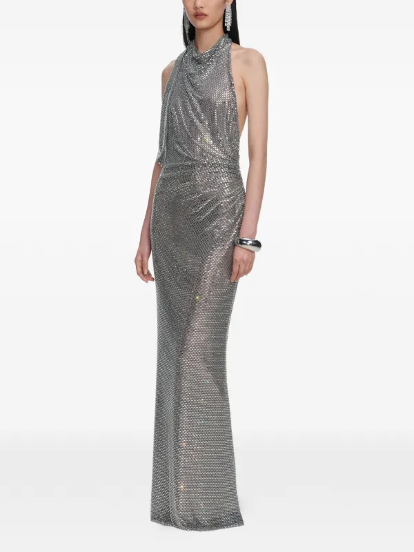 Self-Portrait Embellished cowl-neck Maxi Dress | Silver | FARFETCH GE