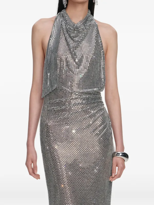 Self-Portrait Embellished cowl-neck Maxi Dress | Silver | FARFETCH GE
