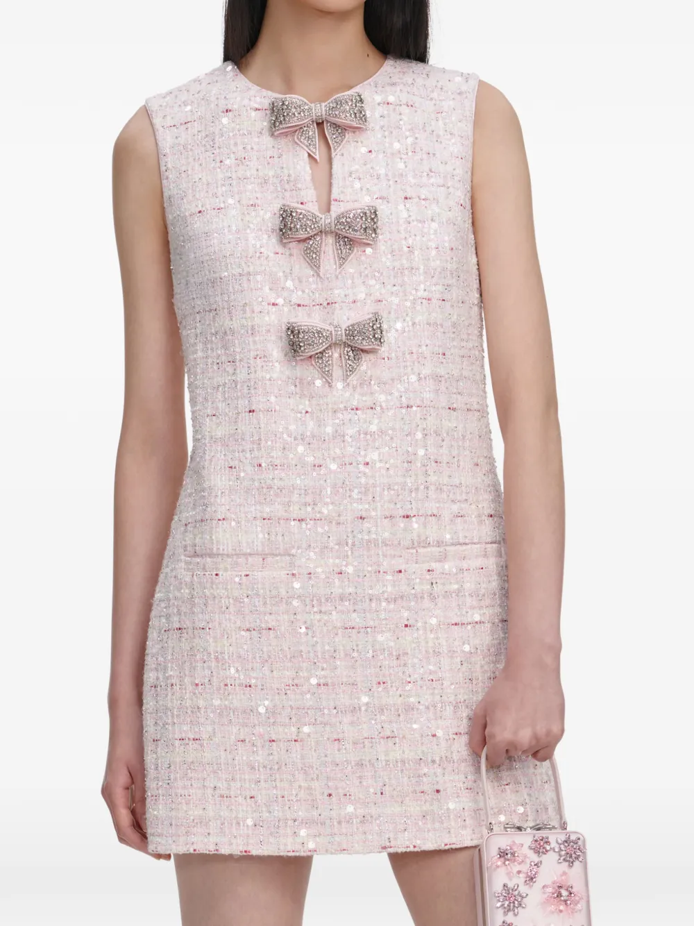 Self-Portrait bow-detail embellished mini dress - Rosa