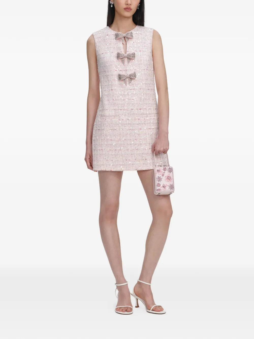 Self-Portrait bow-detail embellished mini dress - Rosa