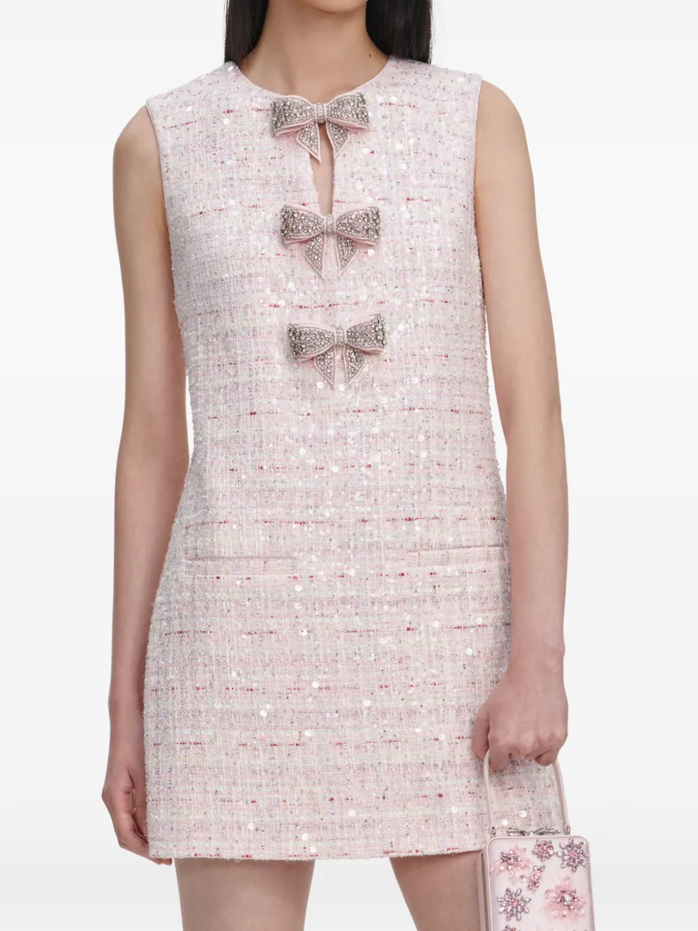 Self-Portrait Mini-jurk verfraaid met strik Roze