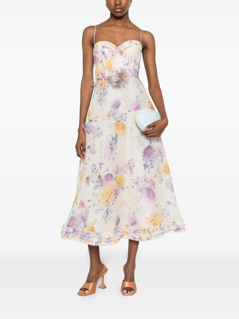 ZIMMERMANN Luna midi-jurk met ruches Beige