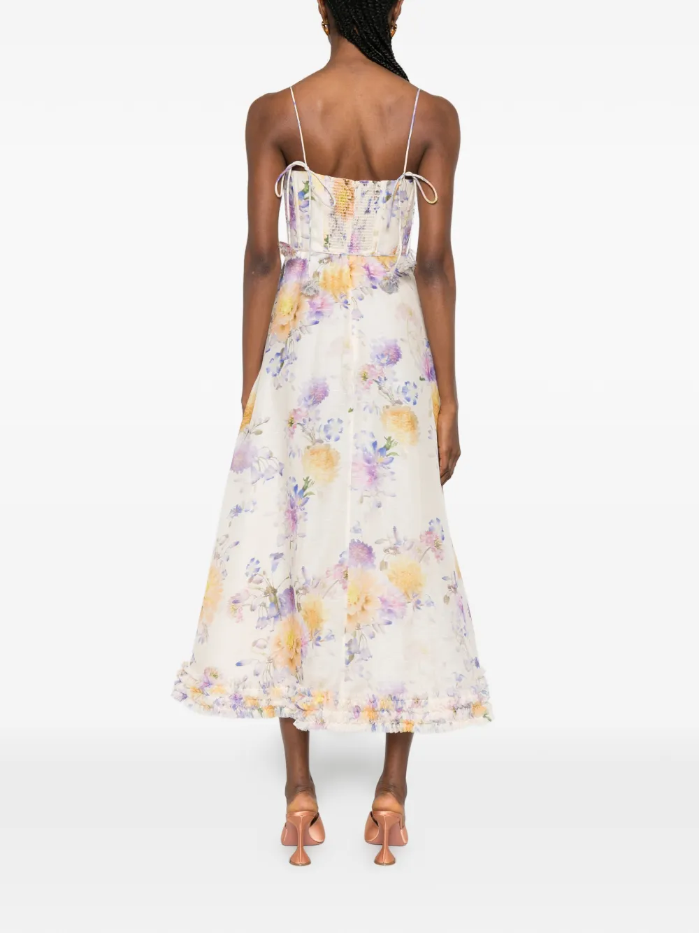 ZIMMERMANN Luna midi-jurk met ruches Beige