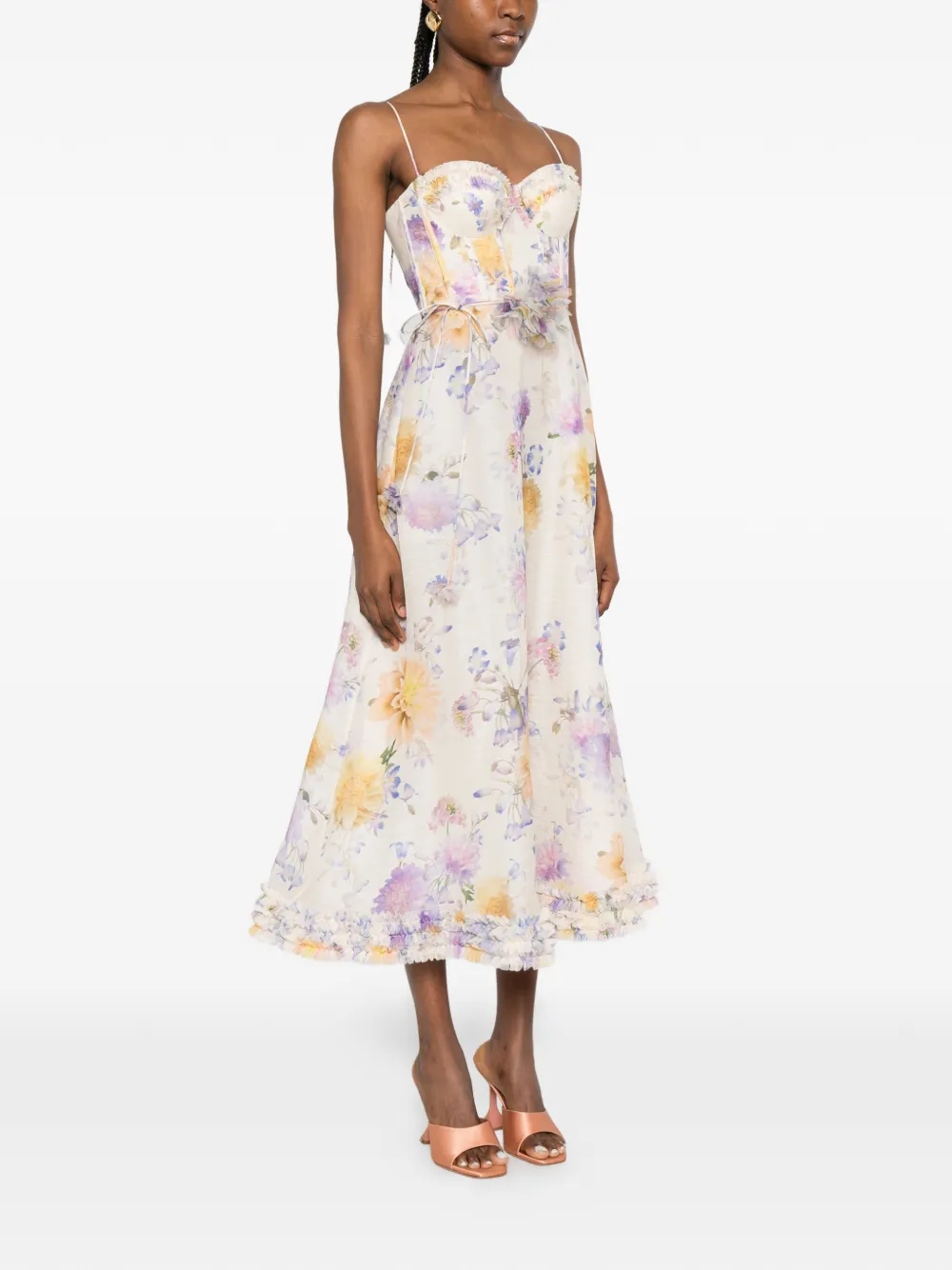 ZIMMERMANN Luna midi-jurk met ruches Beige