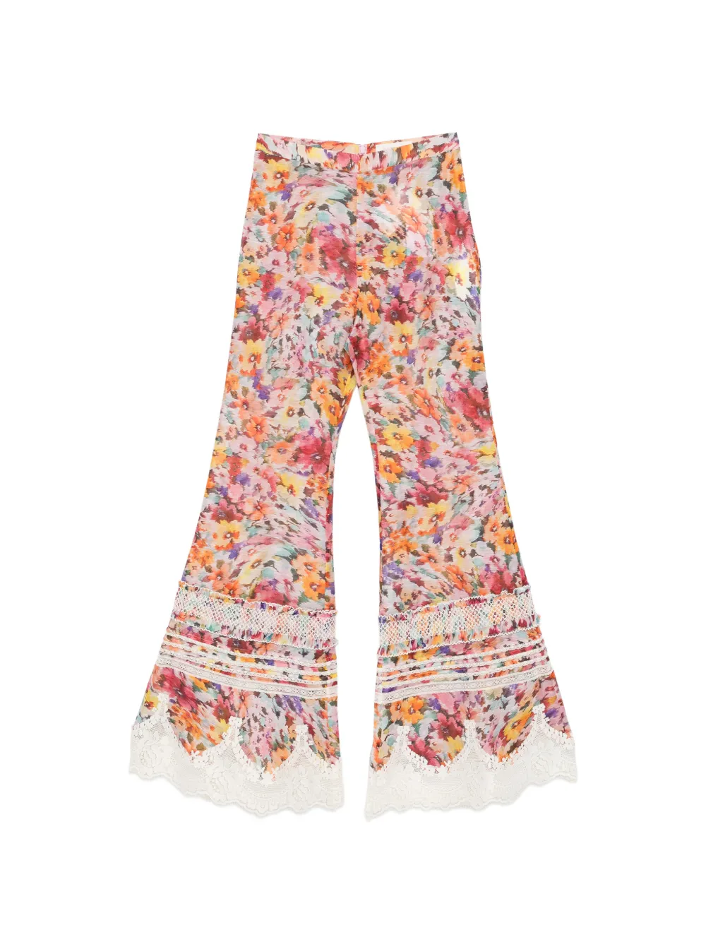 ZIMMERMANN - Luna broek met bloemenkant - dames - linnen/vlas/zijde - 0 - Roze