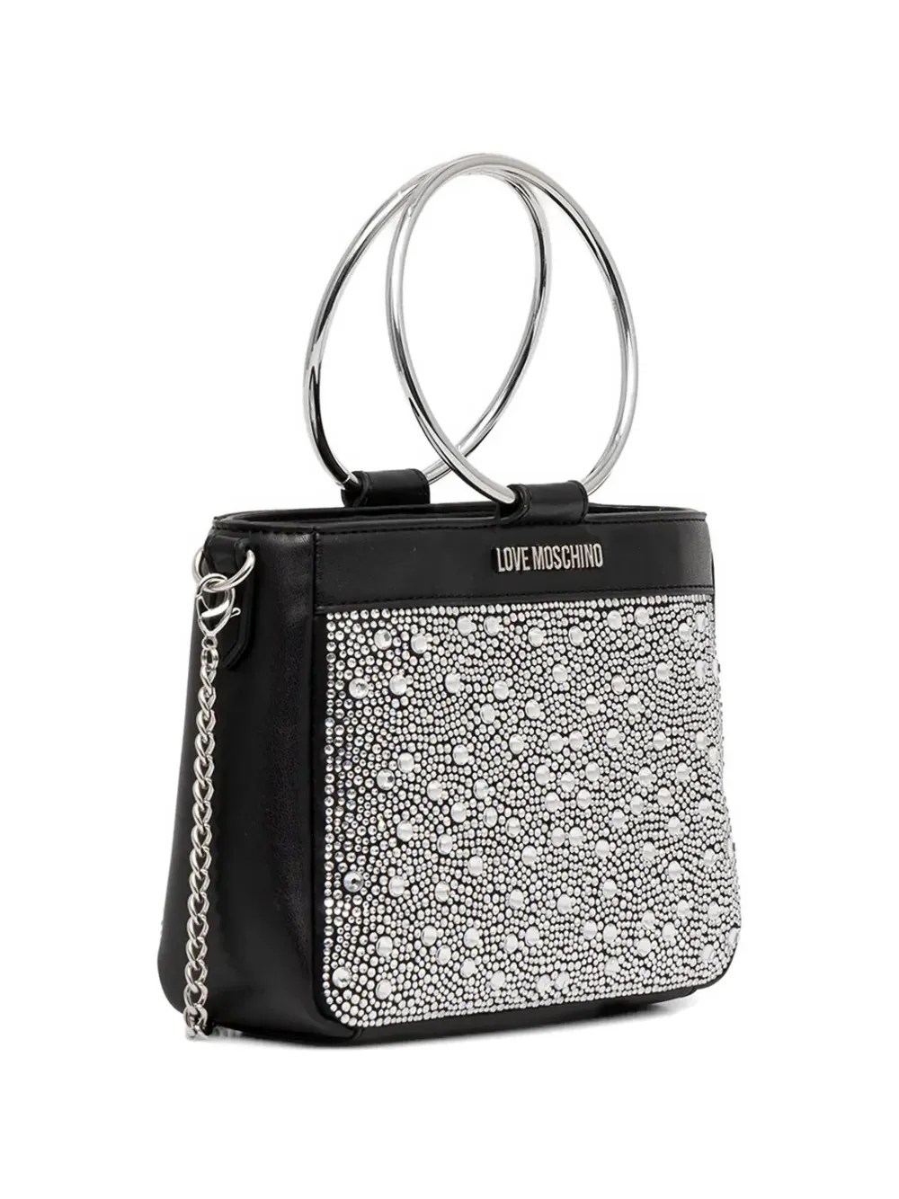 Love Moschino Shopper met ring handgreep en stras Zwart