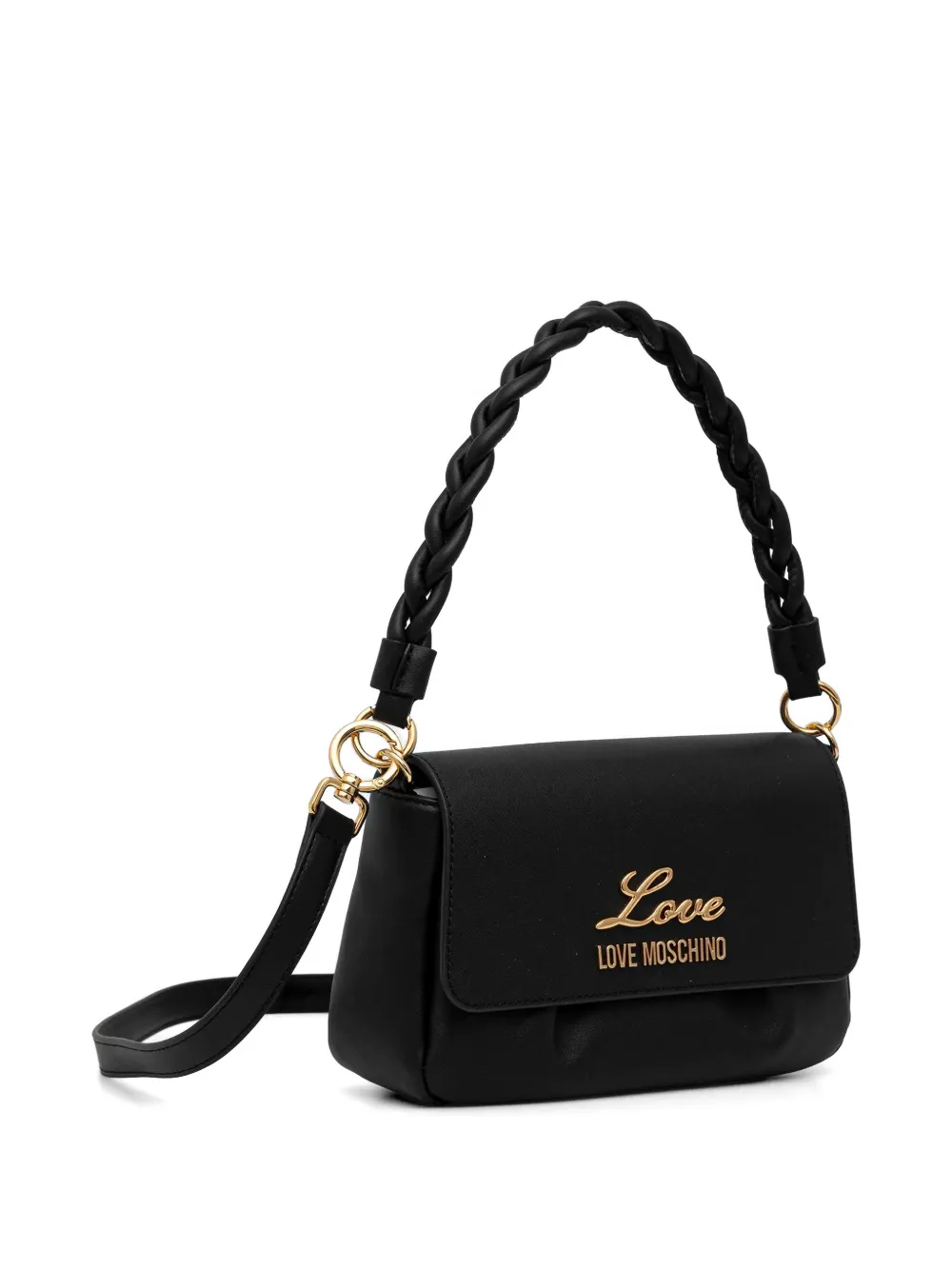 Love Moschino Shopper met gevlochten handvat en logodetail Zwart