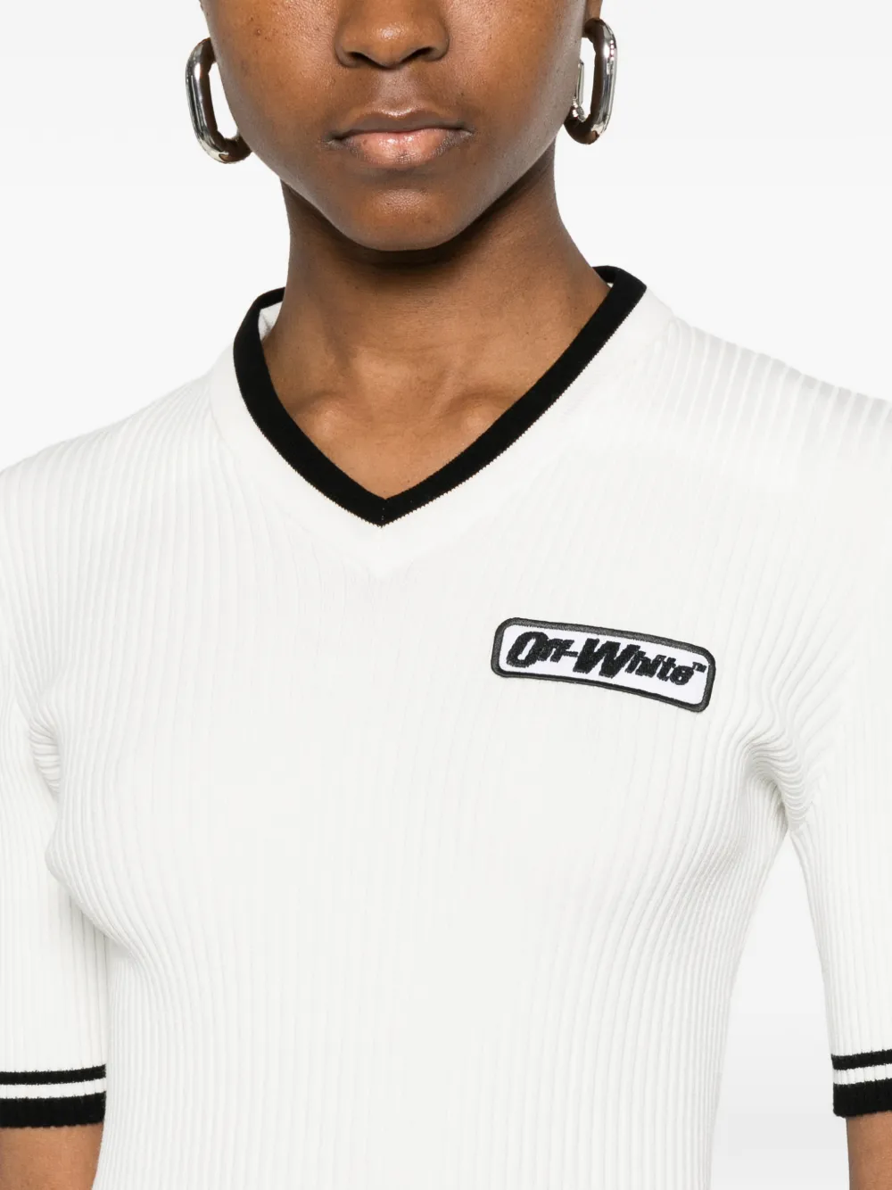 Off-White Geribbelde mini-jurk met V-hals Wit
