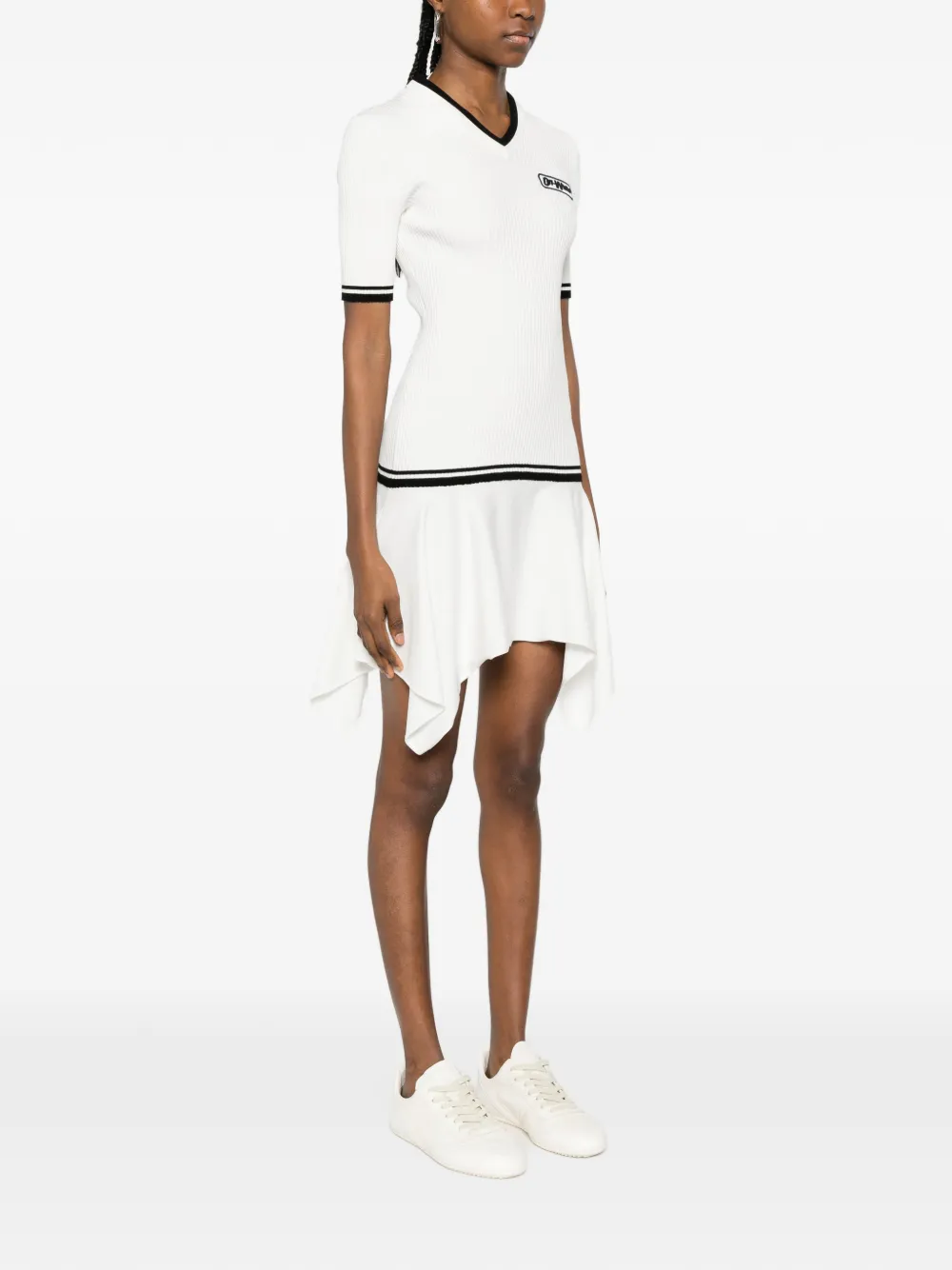  Off-white V-neck Ribbed Mini Dress 