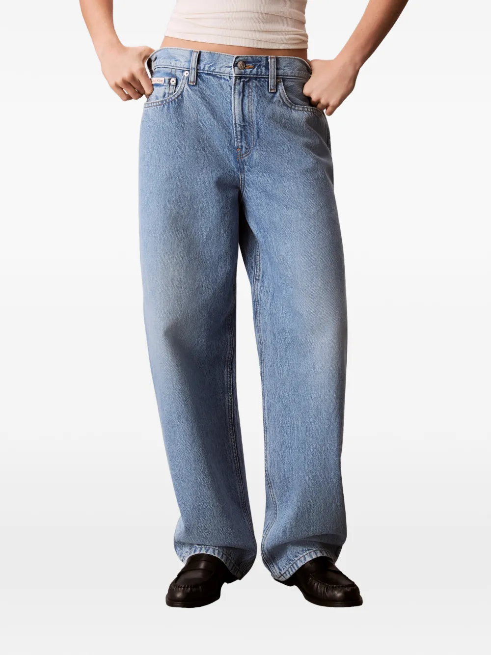 Calvin Klein Jeans met knoopsluiting en vijf zakken Blauw